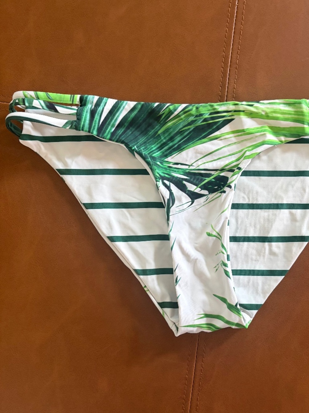 Womens bikini bottoms size small reversible jungle palm stripes green beach swim